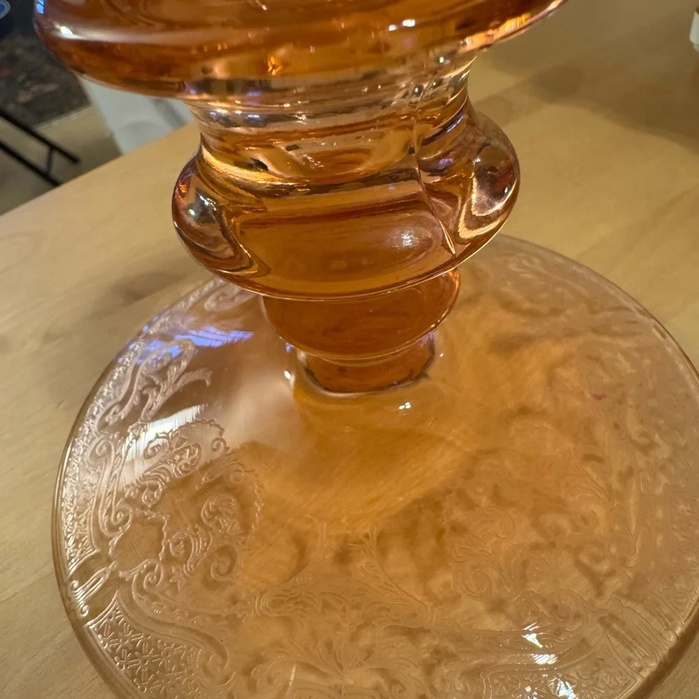 VTG elegant Heisey Mars flamingo pink depression glass candle stick holders